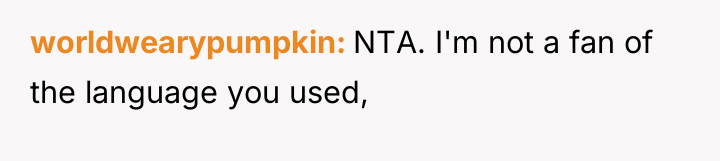 worldwearypumpkin NTA. I'm not a fan of the language you...