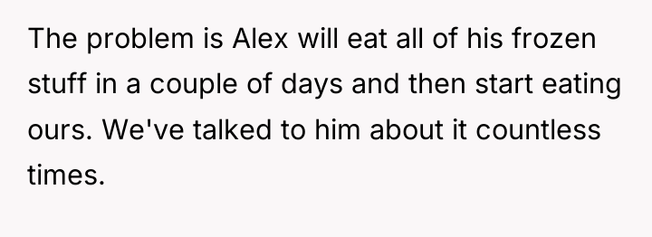 The problem is Alex will eat all of his frozen...