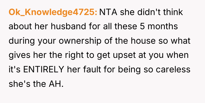 Ok_Knowledge4725 NTA she didn't think about her husband for all...