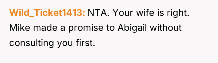 Wild_Ticket1413 NTA. Your wife is right. Mike made a promise...