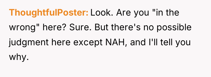 ThoughtfulPoster Look. Are you "in the wrong" here? Sure. But...