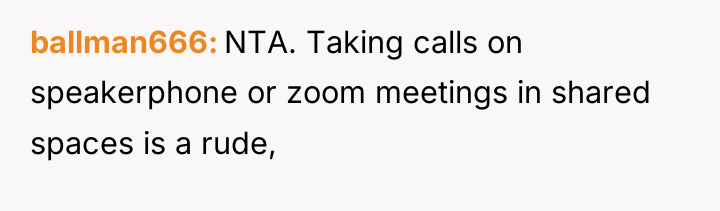 ballman666 NTA. Taking calls on speakerphone or zoom meetings in...