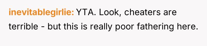 inevitablegirlie YTA. Look, cheaters are terrible - but this is...