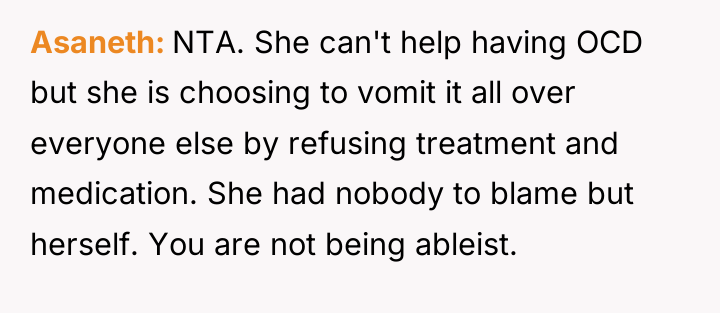 Asaneth NTA. She can't help having OCD but she is...