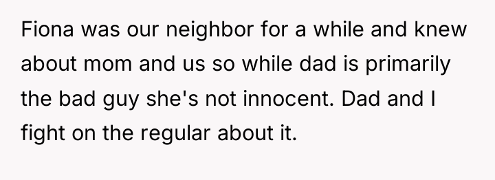 Fiona was our neighbor for a while and knew about...