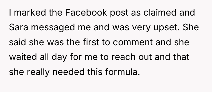 I marked the Facebook post as claimed and Sara messaged...