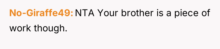 No-Giraffe49 NTA Your brother is a piece of work though.