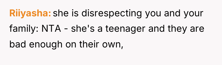 Riiyasha she is disrespecting you and your family: NTA -...