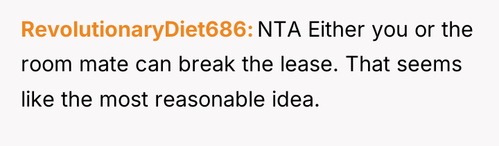 RevolutionaryDiet686 NTA Either you or the room mate can break...