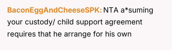 BaconEggAndCheeseSPK NTA a*suming your custody/ child support agreement requires that...