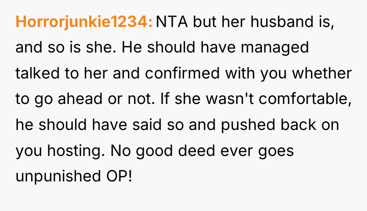 Horrorjunkie1234 NTA but her husband is, and so is she....