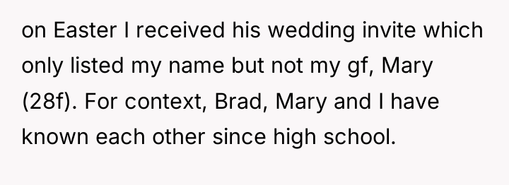 on Easter I received his wedding invite which only listed...