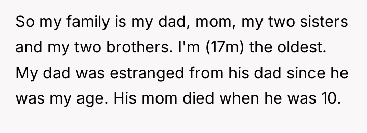 So my family is my dad, mom, my two sisters...