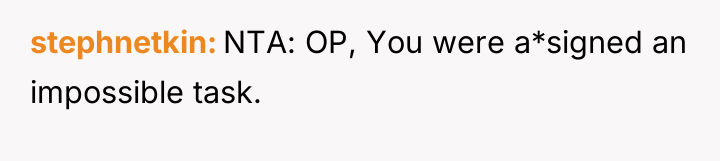 stephnetkin NTA: OP, You were a*signed an impossible task.