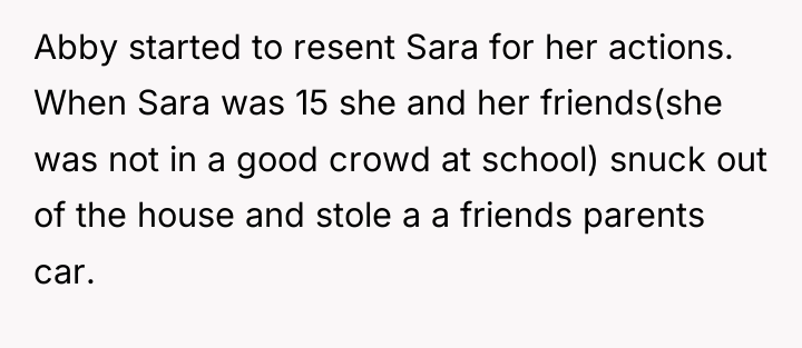 Abby started to resent Sara for her actions. When Sara...