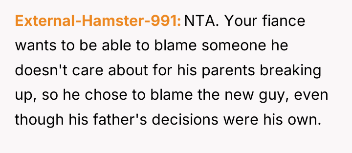 External-Hamster-991 NTA. Your fiance wants to be able to blame...