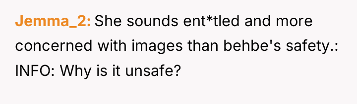 Jemma_2 She sounds ent*tled and more concerned with images than...