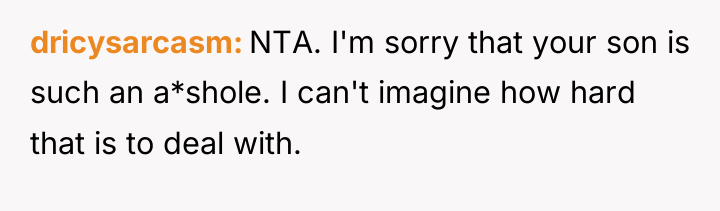 dricysarcasm NTA. I'm sorry that your son is such an...