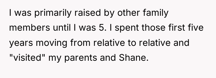 I was primarily raised by other family members until I...