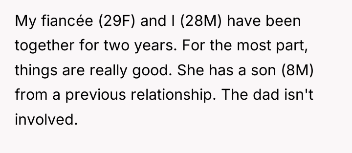 My fiancée (29F) and I (28M) have been together for...