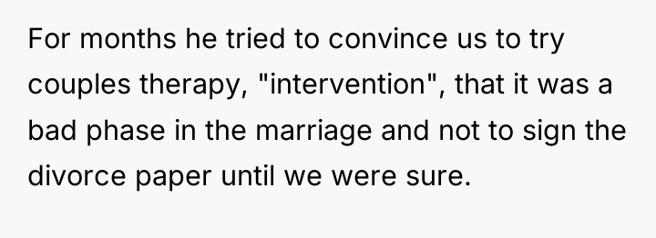 For months he tried to convince us to try couples...