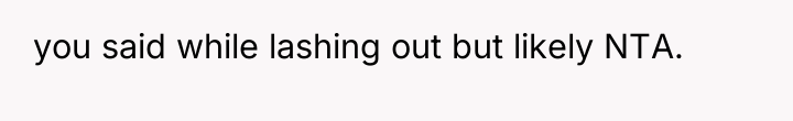 you said while lashing out but likely NTA.
