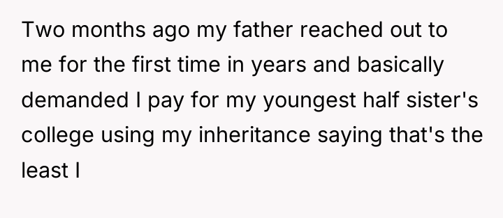 Two months ago my father reached out to me for...