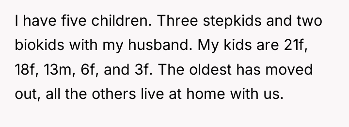 I have five children. Three stepkids and two biokids with...