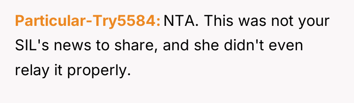 Particular-Try5584 NTA. This was not your SIL's news to share,...