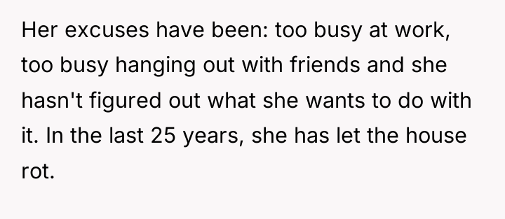 Her excuses have been: too busy at work, too busy...
