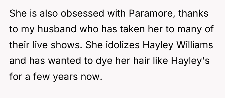 She is also obsessed with Paramore, thanks to my husband...