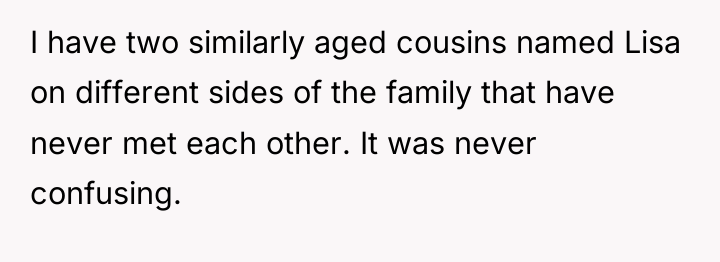 I have two similarly aged cousins named Lisa on different...