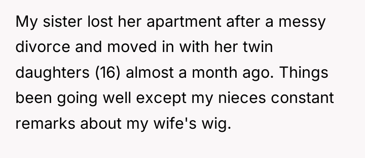 My sister lost her apartment after a messy divorce and...