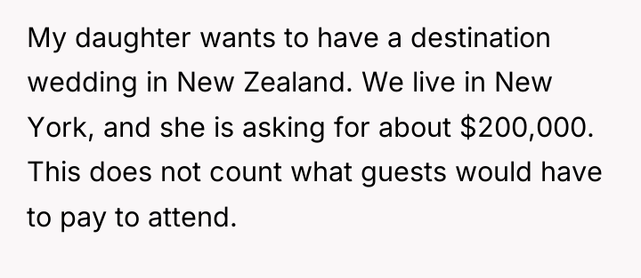 My daughter wants to have a destination wedding in New...