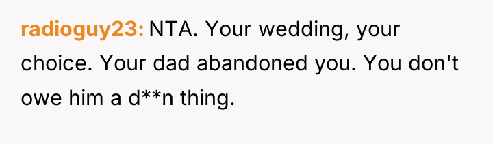 radioguy23 NTA. Your wedding, your choice. Your dad abandoned you....
