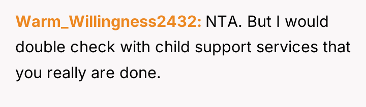 Warm_Willingness2432 NTA. But I would double check with child support...
