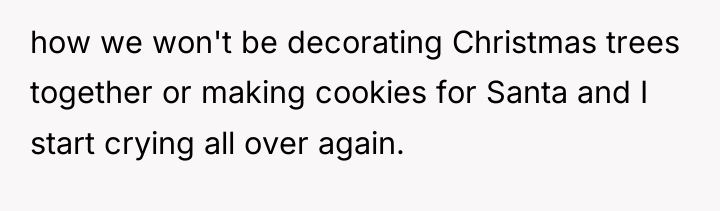how we won't be decorating Christmas trees together or making...