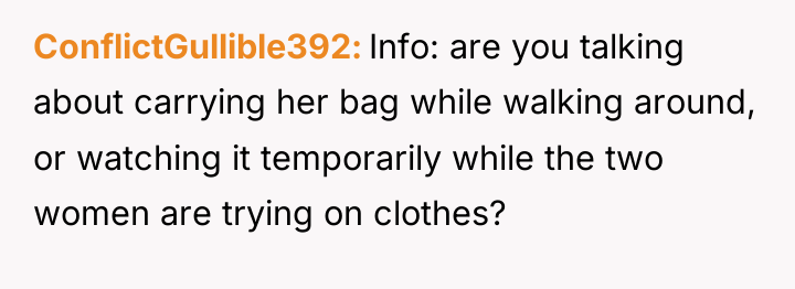 ConflictGullible392 Info: are you talking about carrying her bag while...
