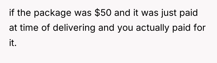 if the package was $50 and it was just paid...