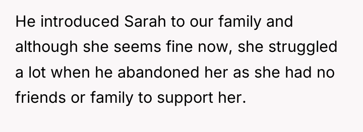 He introduced Sarah to our family and although she seems...