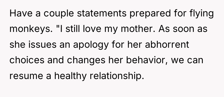 Have a couple statements prepared for flying monkeys. "I still...
