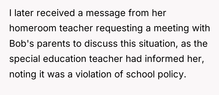 I later received a message from her homeroom teacher requesting...