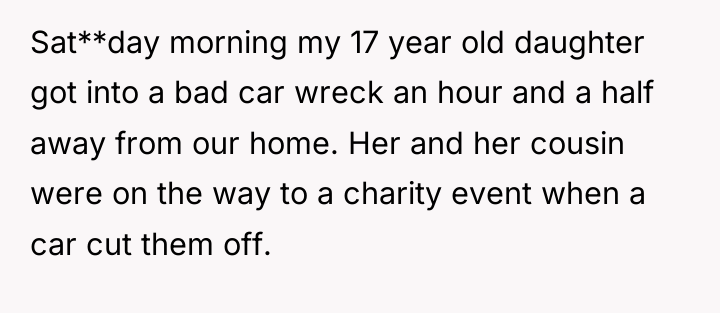 Sat**day morning my 17 year old daughter got into a...