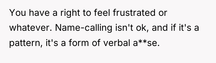 You have a right to feel frustrated or whatever. Name-calling...