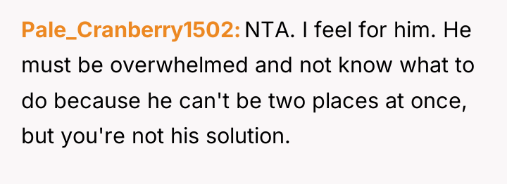 Pale_Cranberry1502 NTA. I feel for him. He must be overwhelmed...