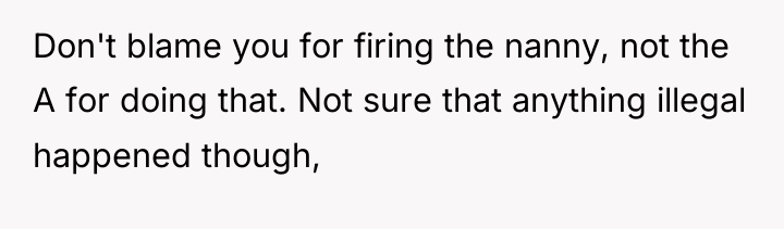 Don't blame you for firing the nanny, not the A...