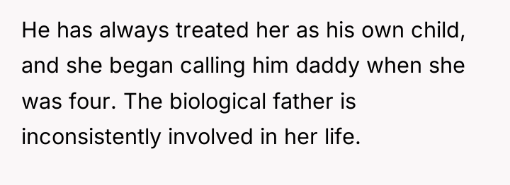 He has always treated her as his own child, and...