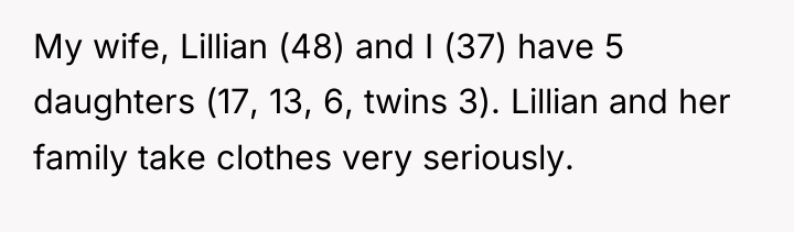 My wife, Lillian (48) and I (37) have 5 daughters...