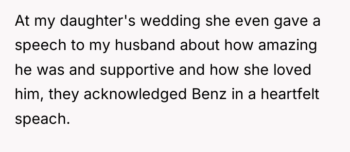At my daughter's wedding she even gave a speech to...