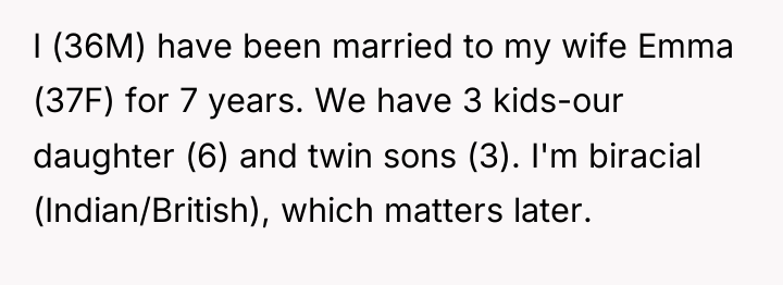 I (36M) have been married to my wife Emma (37F)...